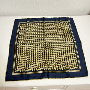 Vintage Ashear Silk Hand Rolled Pocket Square Mini Scarf Navy Blue Made in Italy